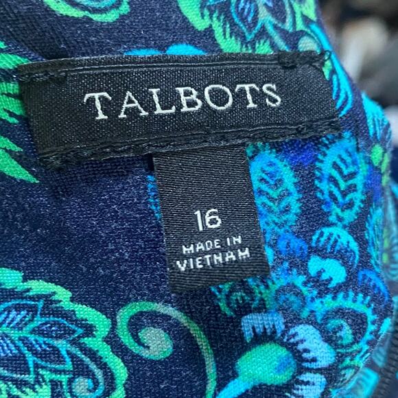 Talbots Jersey Knit Faux Wrap Paisley Print Surplice Vneck Sleeveless Blue 16 - Picture 10 of 11